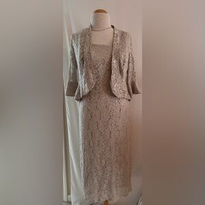 NWT R&M Collection Women Champagne Sequined Lace Jacket Dress, Size 16